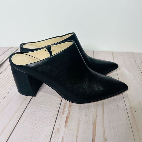 Marc Fisher Black Pointed Toe Leather Mules Sz 7 NEW - Picture 1 of 9